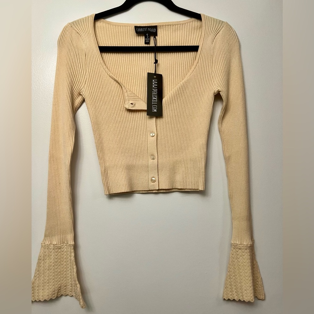 Current Mood Cream Ribbed Button-Up Blouse
